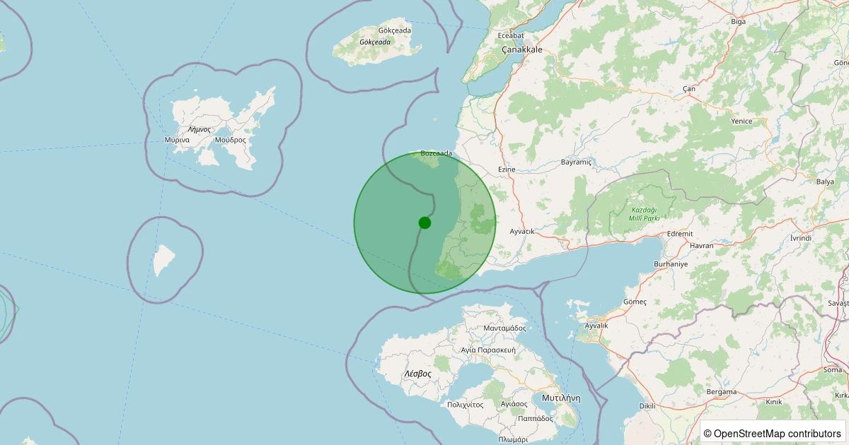 17 Kasım 2025 saat 02:32 - Ege Denizi - [13.26 km] Ayvacık (Çanakkale) - 1.50ML depreminin harita gösterimi