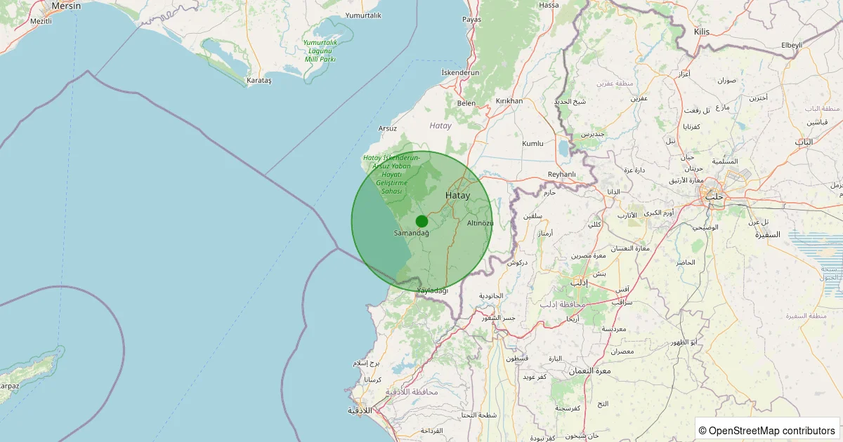 10 Ekim 2025 saat 21:29 - Samandağ - Koyunoğlu - 1.80ml depreminin harita gösterimi