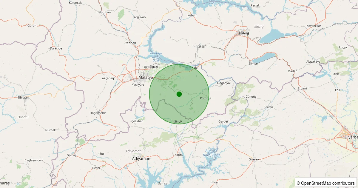10 Ekim 2025 saat 20:20 - Pütürge - Söğütlü Köyü - 1.70ml depreminin harita gösterimi