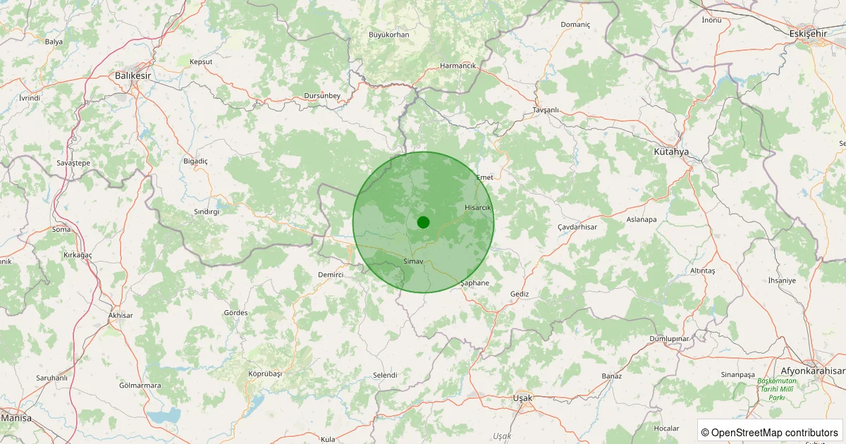 10 Ekim 2025 saat 17:56 - Simav - Eğirler Köyü - 1.20ml depreminin harita gösterimi