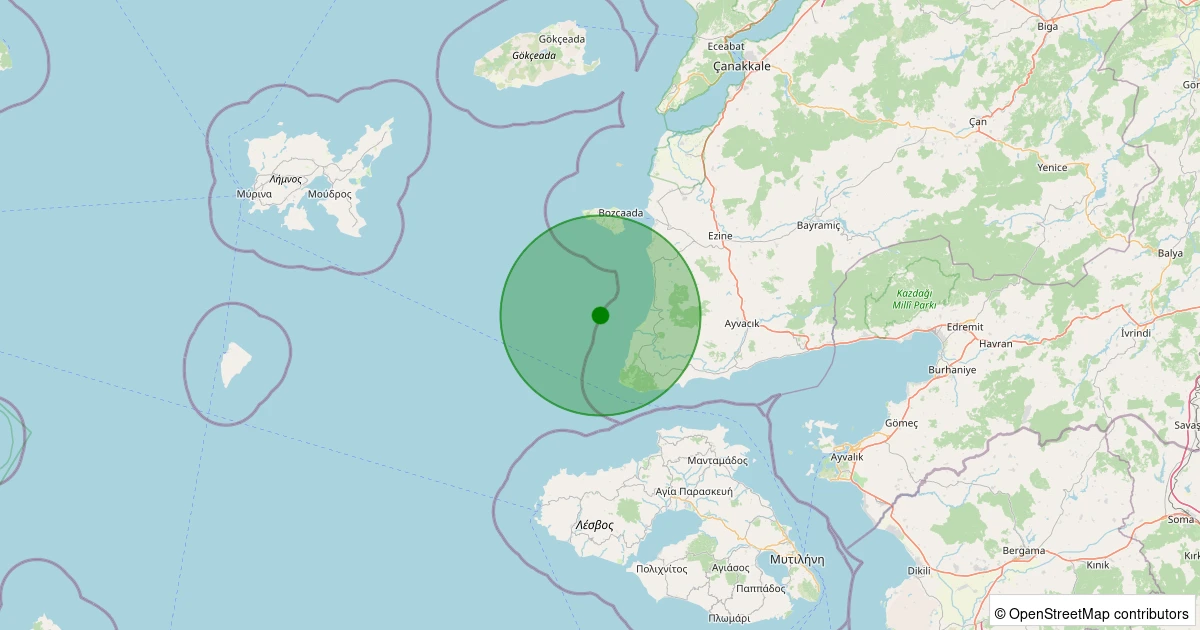 17 Kasım 2025 saat 08:31 - Ege Denizi - [13.01 km] Ayvacık (Çanakkale) - 1.70ML depreminin harita gösterimi