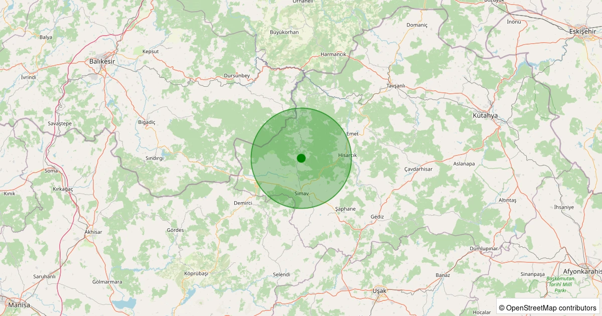 17 Kasım 2025 saat 10:04 - Simav - Yemişli Köyü - 1.30ml depreminin harita gösterimi