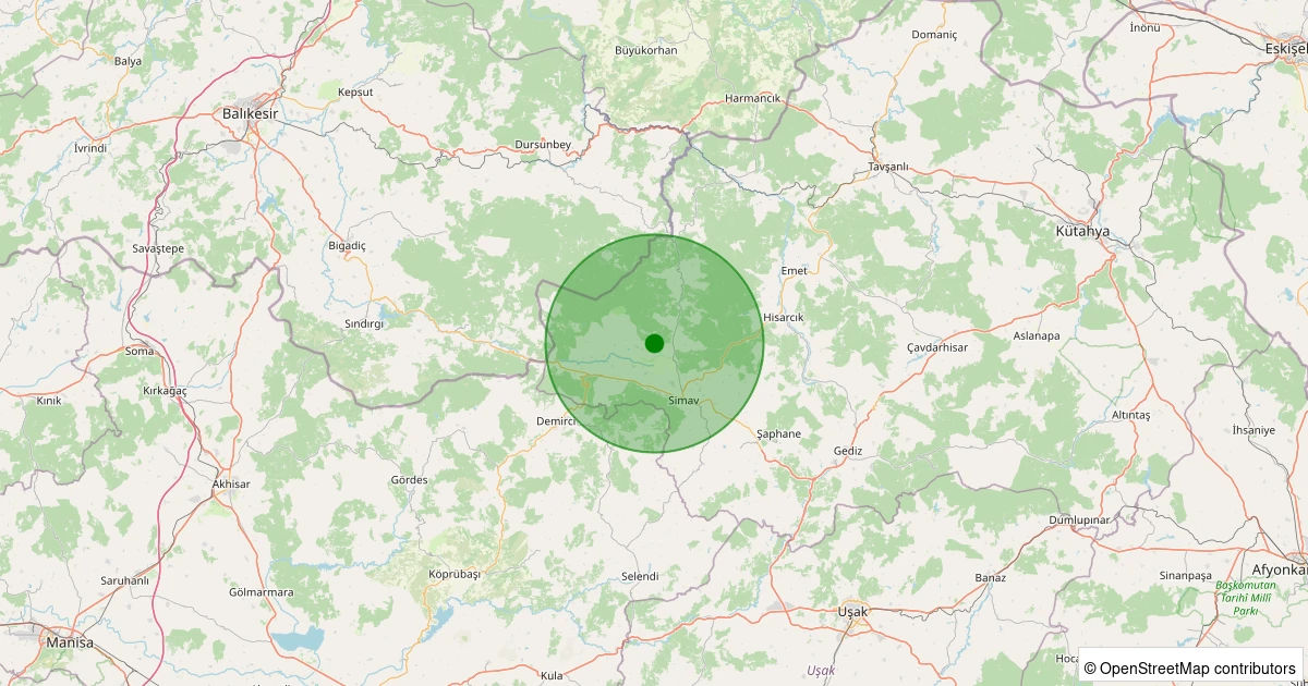 17 Kasım 2025 saat 12:37 - Simav - Güney/Cuma - 1.30ml depreminin harita gösterimi