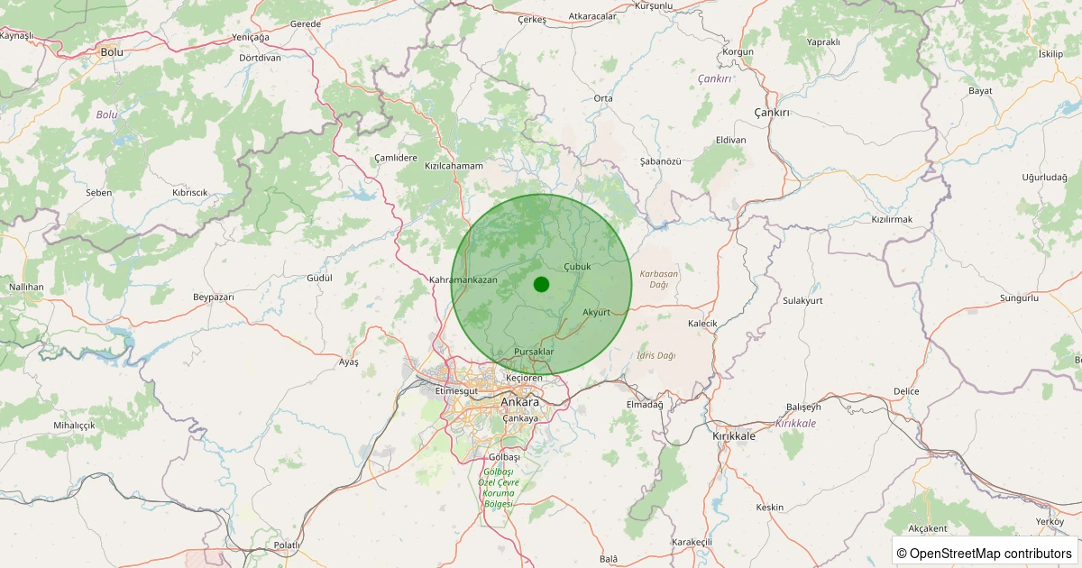 17 Kasım 2025 saat 12:19 - Çubuk - Kutuören - 1.50ml depreminin harita gösterimi