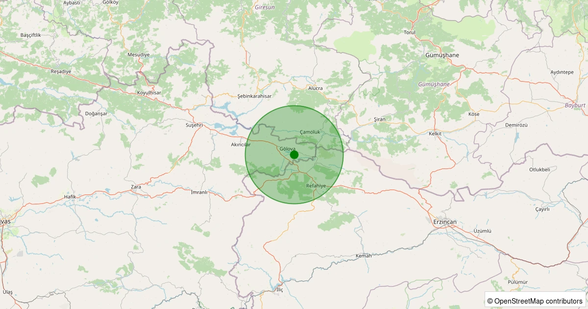 17 Kasım 2025 saat 13:47 - Gölova - Bozat Köyü - 1.10ml depreminin harita gösterimi