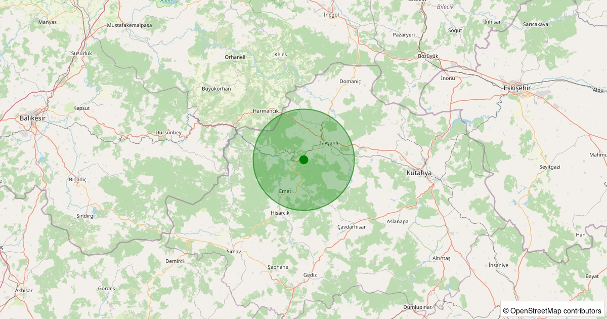 17 Kasım 2025 saat 15:42 - Tavşanlı - Opanözü Köyü - 1.80ml depreminin harita gösterimi