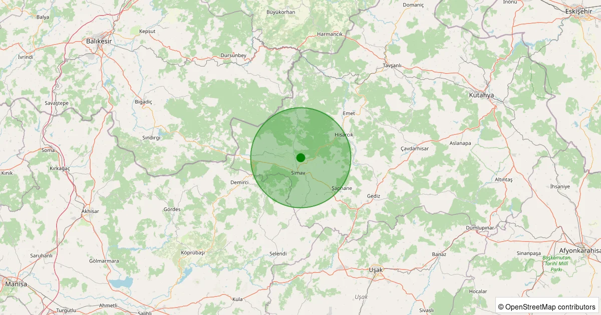 10 Ekim 2025 saat 23:51 - Simav - Naşa/Fatih - 1.50ML depreminin harita gösterimi