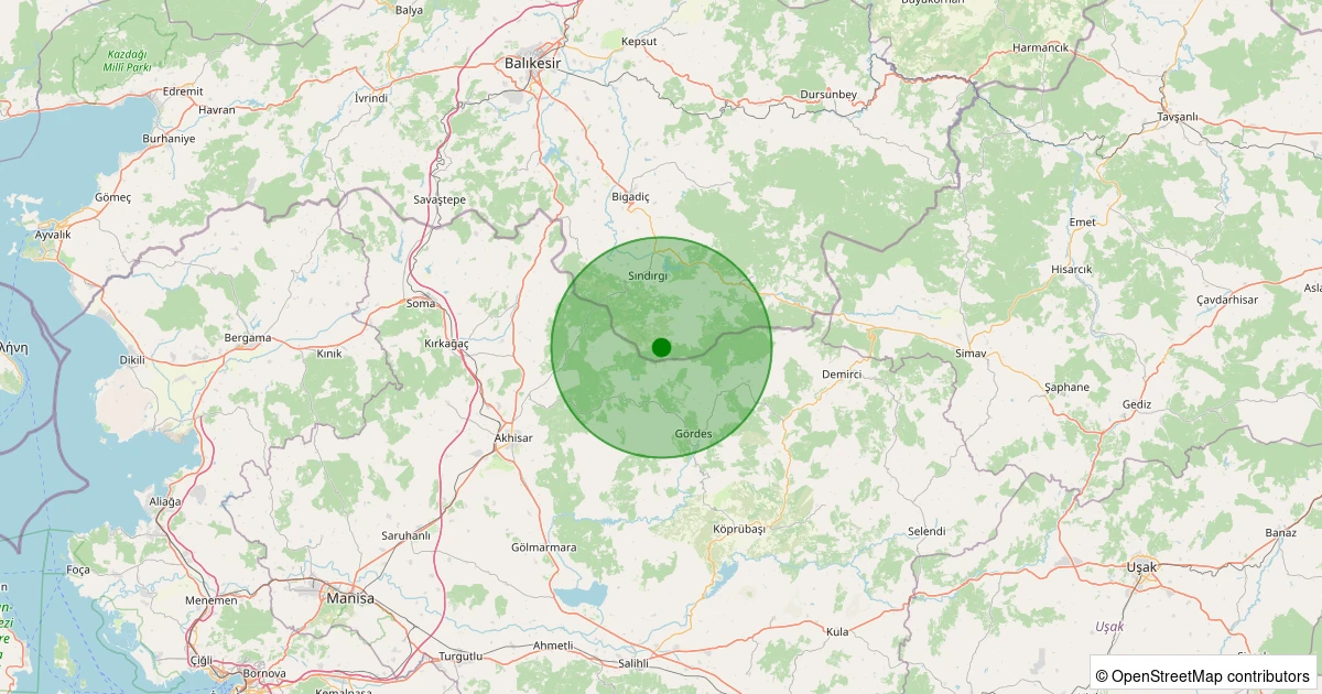 17 Kasım 2025 saat 17:31 - Sındırgı - Kınık - 2.10ML depreminin harita gösterimi