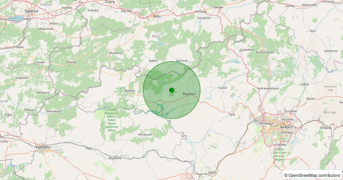10 Ekim 2025 saat 22:48 - Beypazarı - Hırkatepe - 1.70ML depreminin harita gösterimi