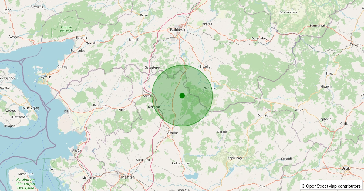 17 Kasım 2025 saat 19:34 - Kırkağaç - Dualar - 1.20ml depreminin harita gösterimi