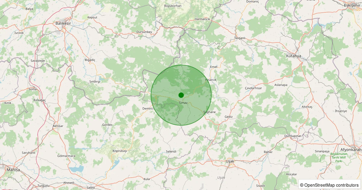 10 Ekim 2025 saat 21:29 - Simav - Naşa/Cumhuriyet - 1.10ML depreminin harita gösterimi