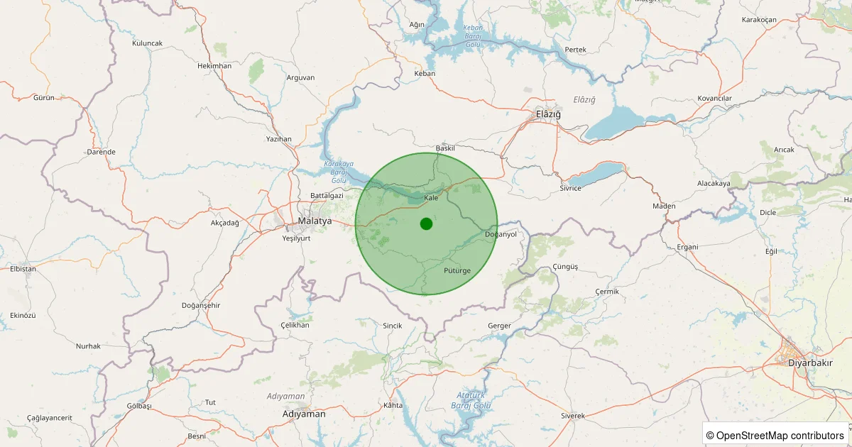 10 Ekim 2025 saat 20:33 - Kale - Çanakçı Köyü - 1.30ML depreminin harita gösterimi