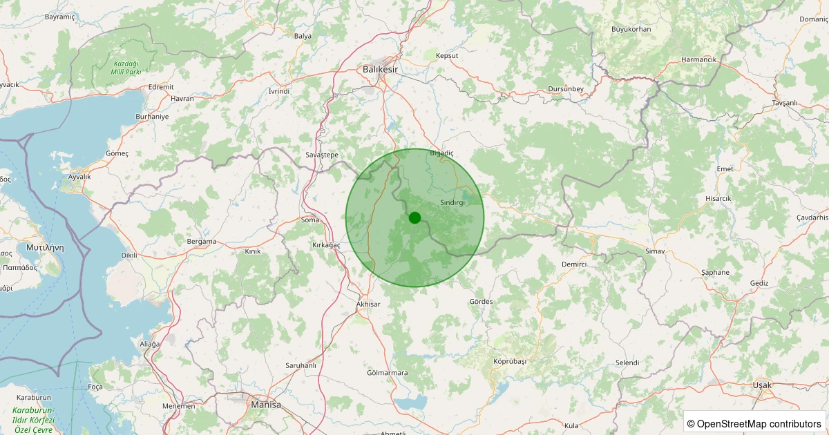 18 Kasım 2025 saat 01:35 - Sındırgı - Şahinkaya - 1.30ml depreminin harita gösterimi