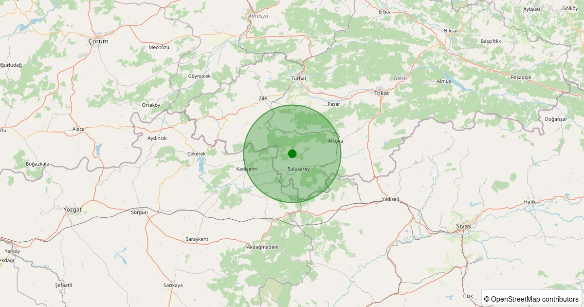 10 Ekim 2025 saat 18:31 - Sulusaray - Arpacı Karaçay Köyü - 1.90ML depreminin harita gösterimi