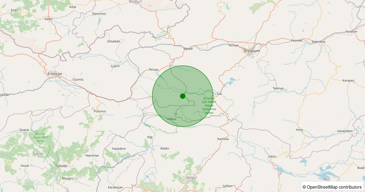 18 Kasım 2025 saat 01:46 - Çat - Elmapınar - 1.10ml depreminin harita gösterimi