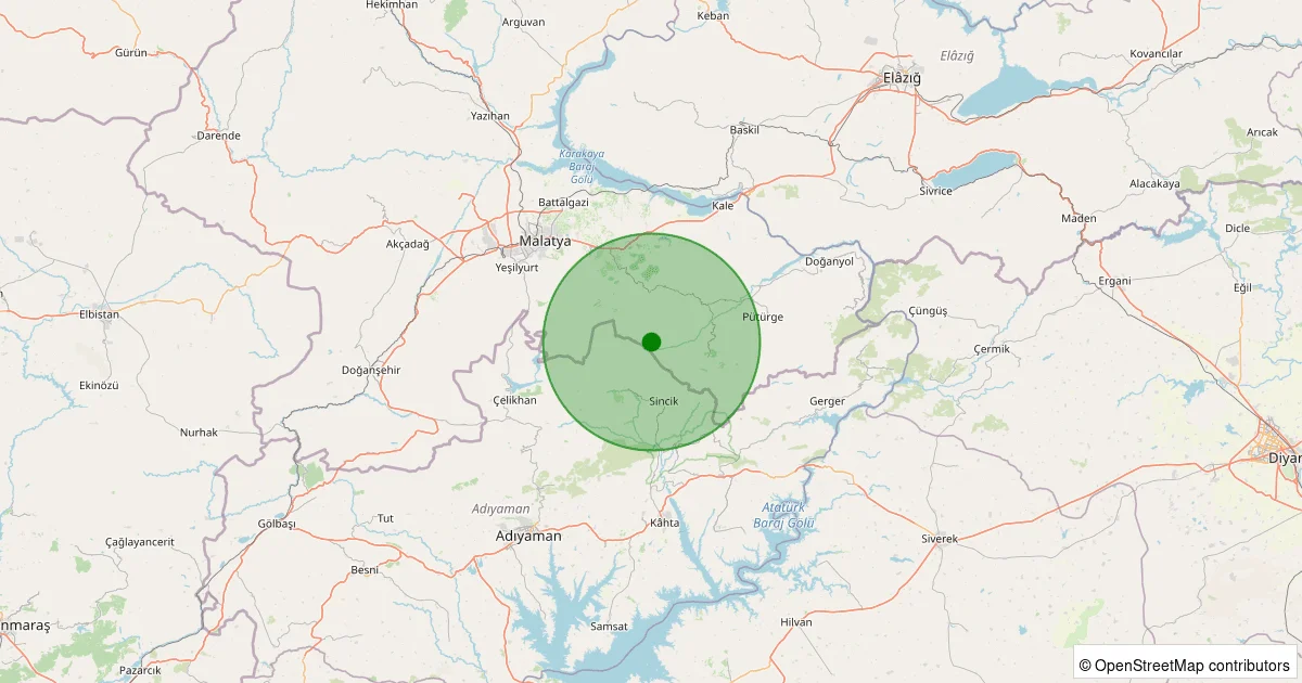10 Ekim 2025 saat 17:23 - Pütürge - Arıtoprak Köyü - 1.10ML depreminin harita gösterimi