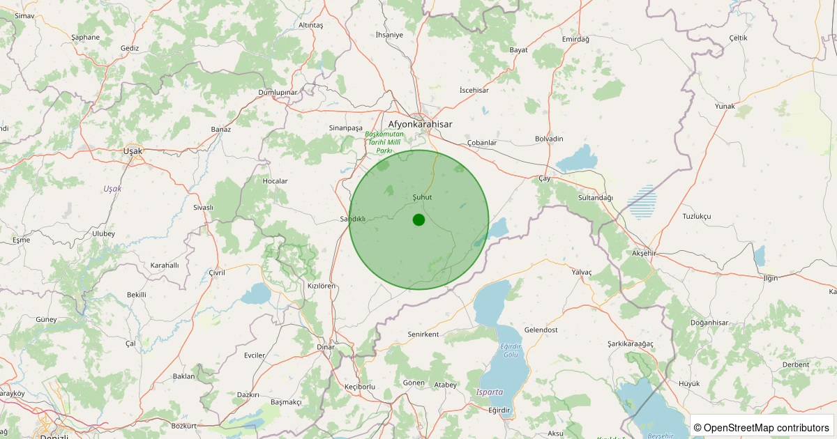18 Kasım 2025 saat 03:54 - Şuhut - Kayabelen Köyü - 1.10ml depreminin harita gösterimi