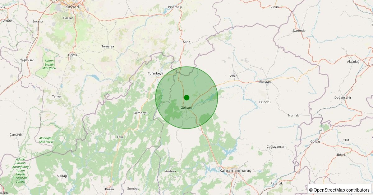 18 Kasım 2025 saat 06:21 - Göksun - 2.20ml depreminin harita gösterimi