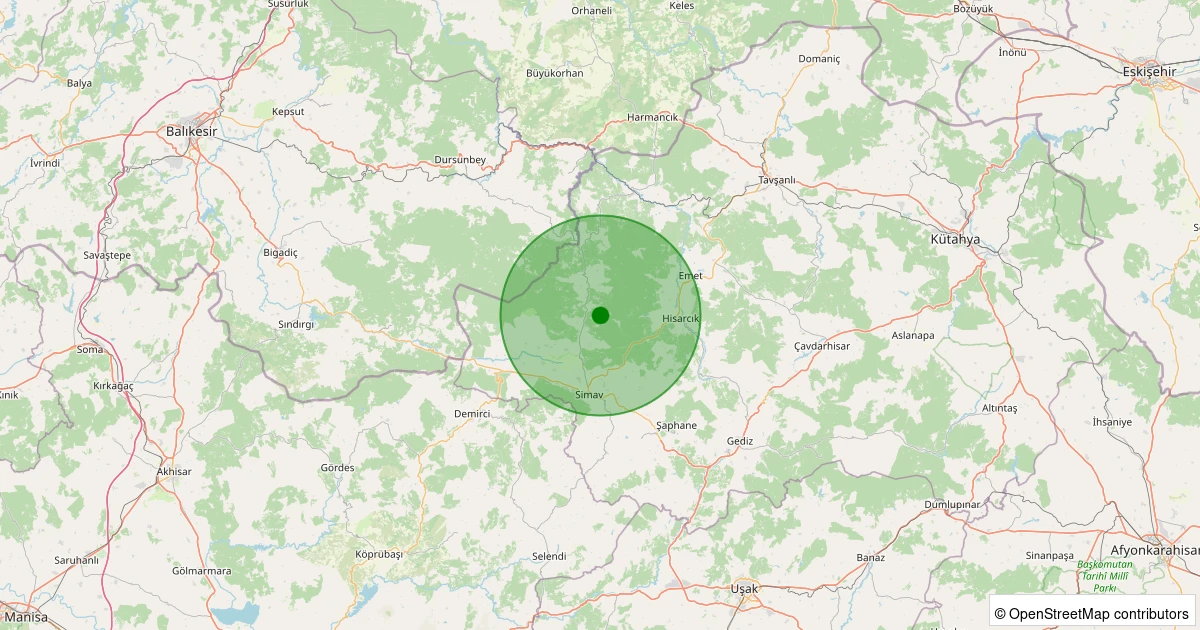18 Kasım 2025 saat 08:04 - Simav - Yeşildere Köyü - 1.00ml depreminin harita gösterimi