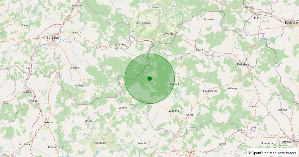 18 Kasım 2025 saat 09:02 - Simav - Yavı Köyü - 1.10ml depreminin harita gösterimi