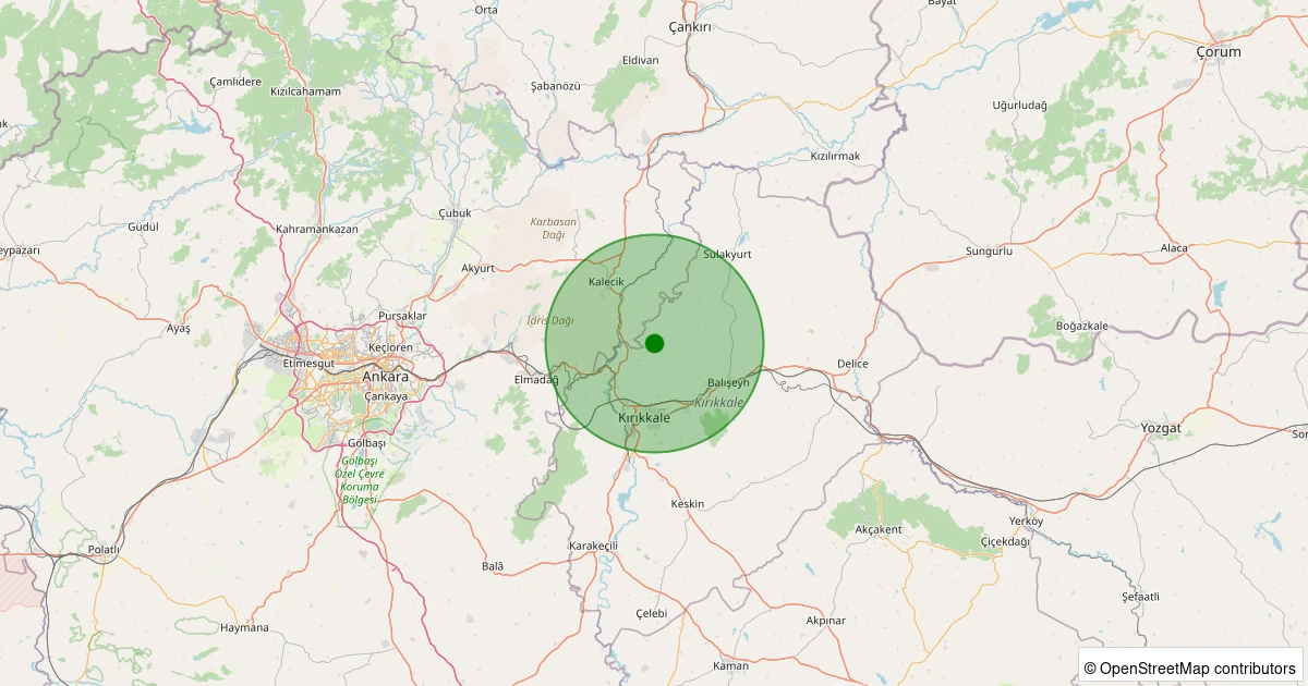 18 Kasım 2025 saat 10:15 - Yahşihan - Keçili Köyü - 1.00ml depreminin harita gösterimi