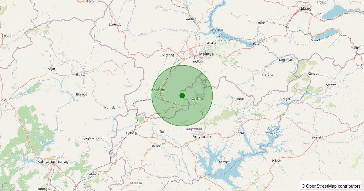 18 Kasım 2025 saat 11:35 - Çelikhan - Pınarbaşı/Çamlıyayla - 1.60ml depreminin harita gösterimi
