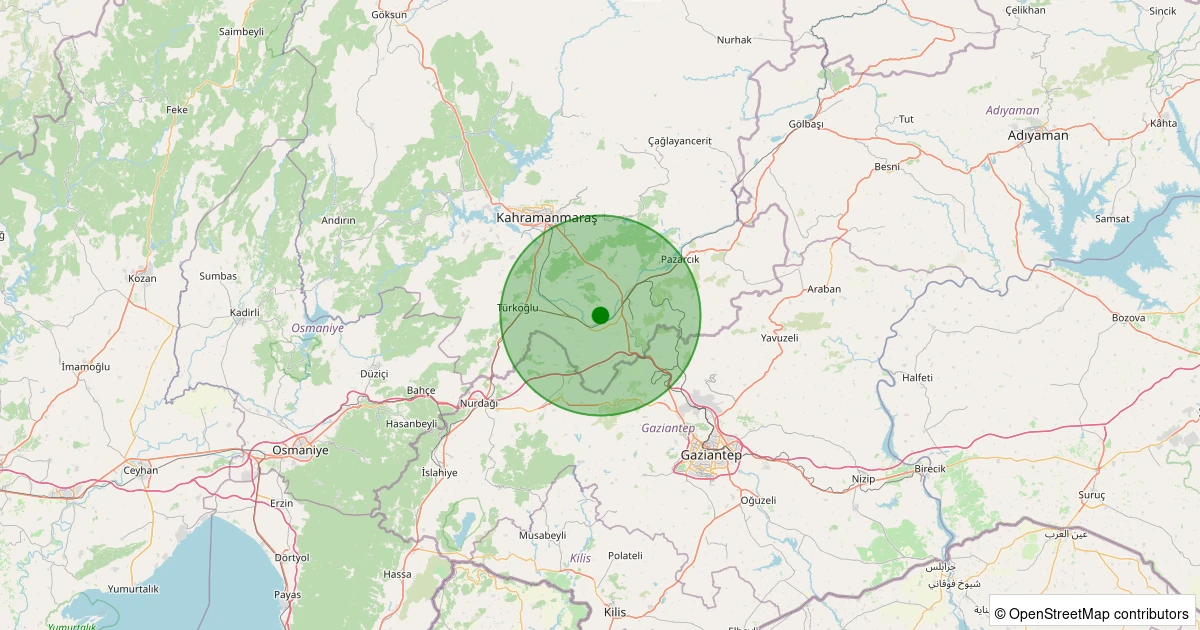 18 Kasım 2025 saat 12:31 - Dulkadiroğlu - Arslanbey Çiftliği - 1.00ml depreminin harita gösterimi