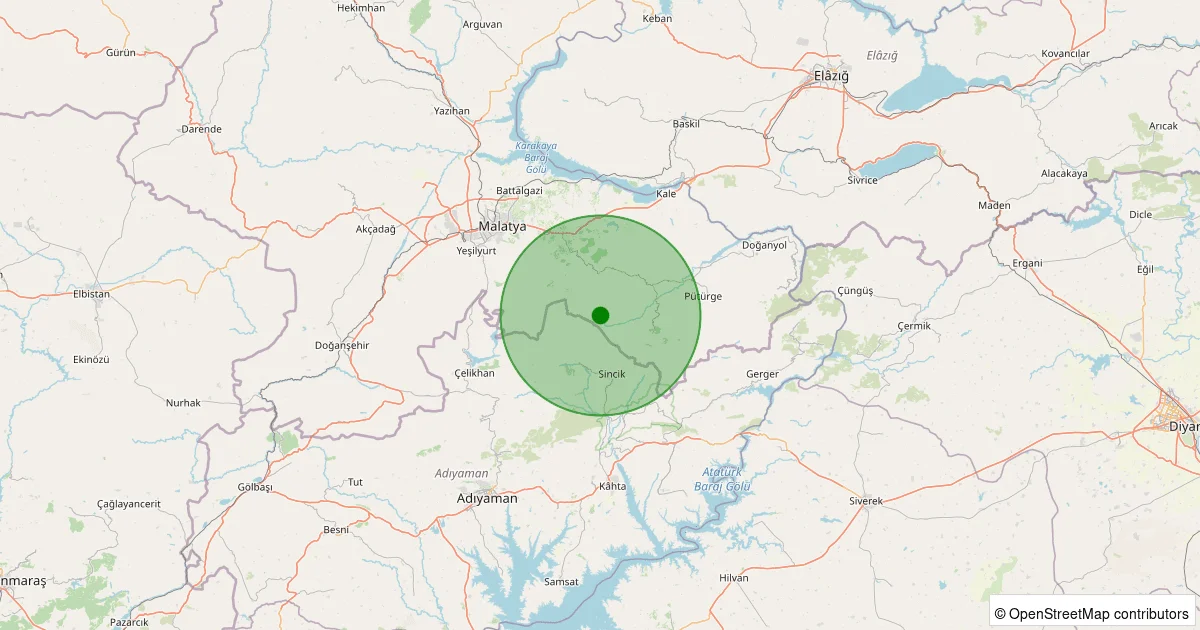 11 Ekim 2025 saat 03:13 - Pütürge - Arıtoprak Köyü - 1.30ML depreminin harita gösterimi