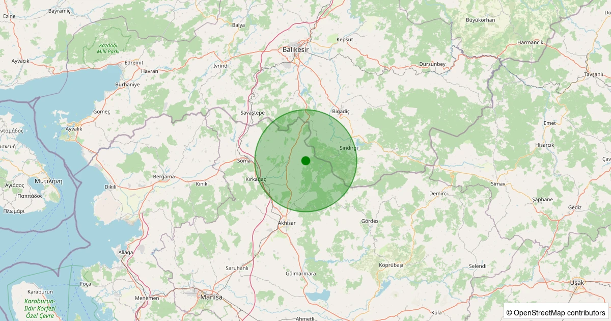 18 Kasım 2025 saat 15:11 - Kırkağaç - Dualar - 1.60ml depreminin harita gösterimi
