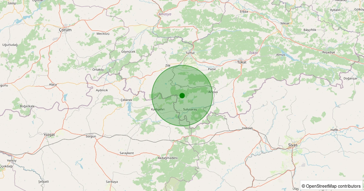 18 Kasım 2025 saat 14:38 - Zile - Kuruçay Köyü - 1.30ml depreminin harita gösterimi