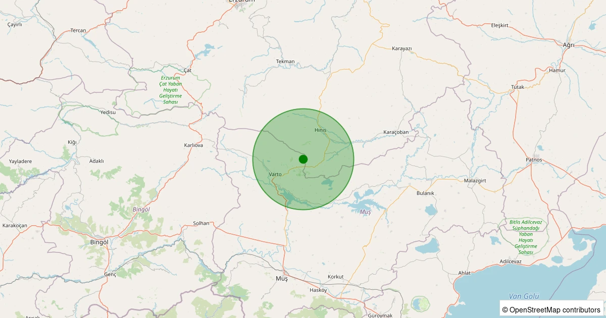 18 Kasım 2025 saat 16:14 - Varto - Görgü Köyü - 2.10ml depreminin harita gösterimi