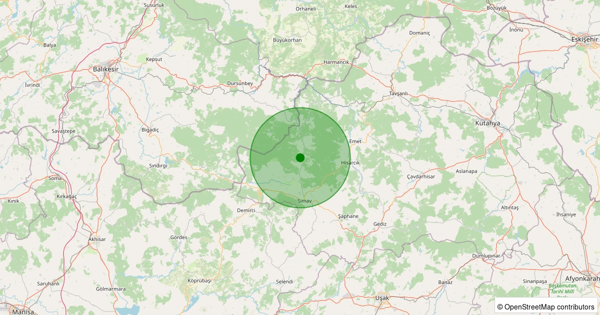 18 Kasım 2025 saat 17:26 - Simav - Karakoca Köyü - 1.00ml depreminin harita gösterimi