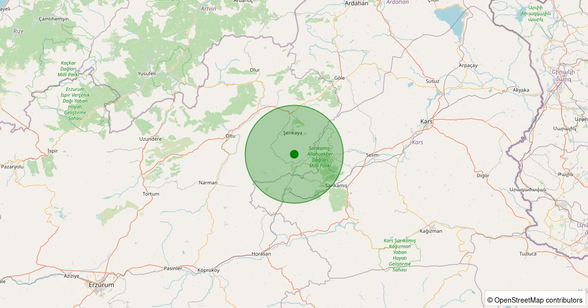 18 Kasım 2025 saat 17:59 - Şenkaya - Çatalelma - 2.30ml depreminin harita gösterimi