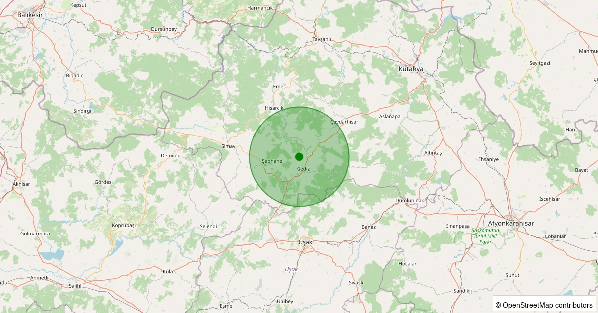 18 Kasım 2025 saat 19:43 - Gediz - Sazak Köyü - 0.90ML depreminin harita gösterimi