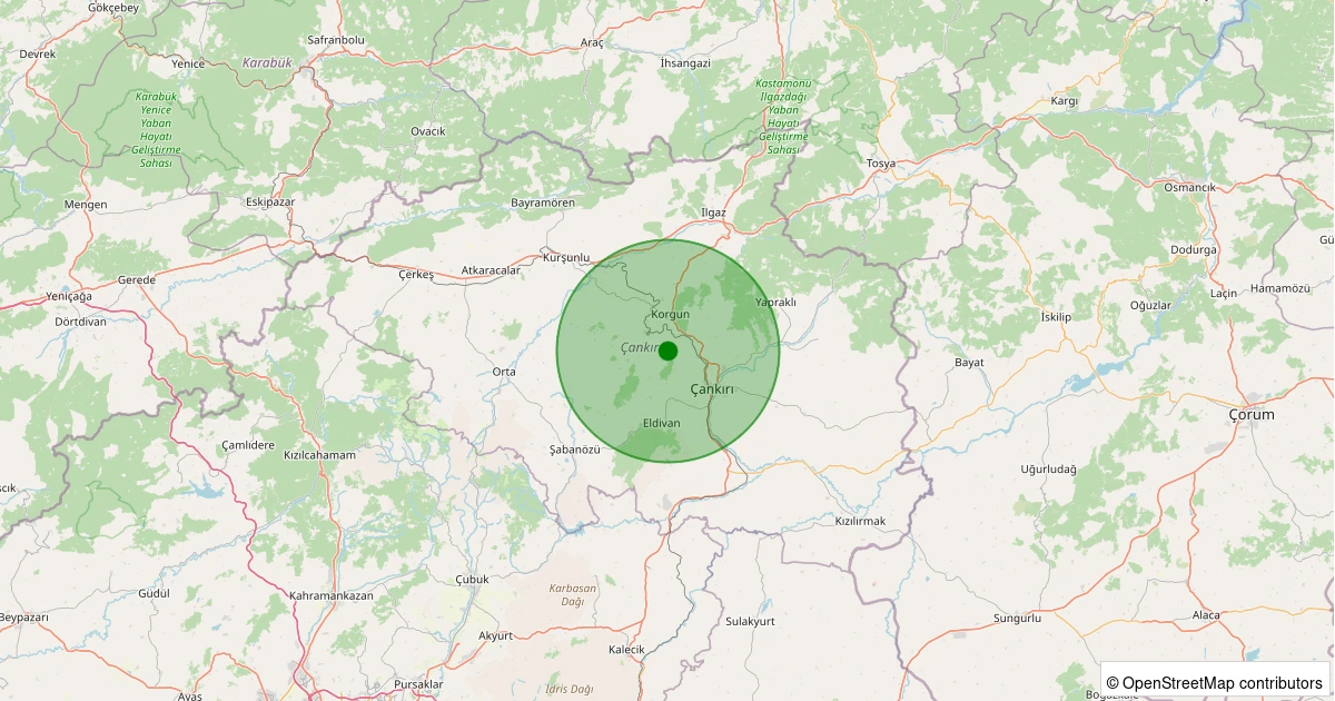 18 Kasım 2025 saat 23:06 - Korgun - Karatekin Köyü - 2.00ml depreminin harita gösterimi