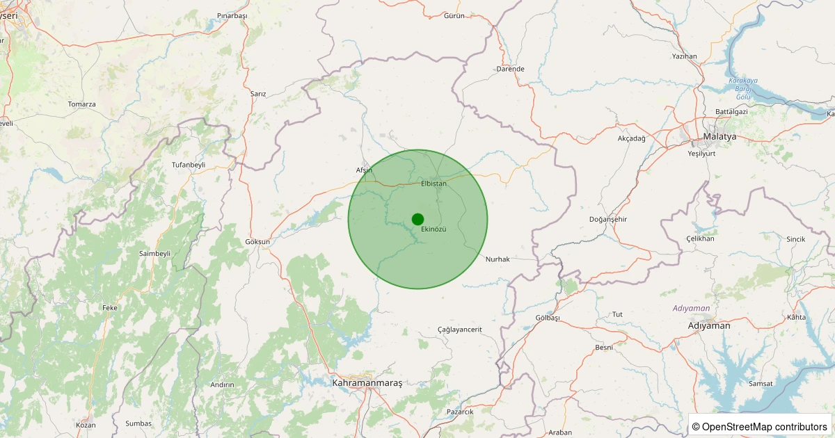 19 Kasım 2025 saat 01:26 - Ekinözü - 1.60ml depreminin harita gösterimi