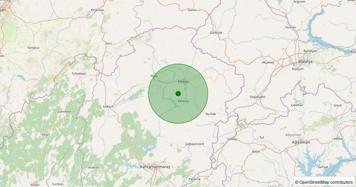 19 Kasım 2025 saat 02:07 - Ekinözü - Ortaören - 1.60ml depreminin harita gösterimi