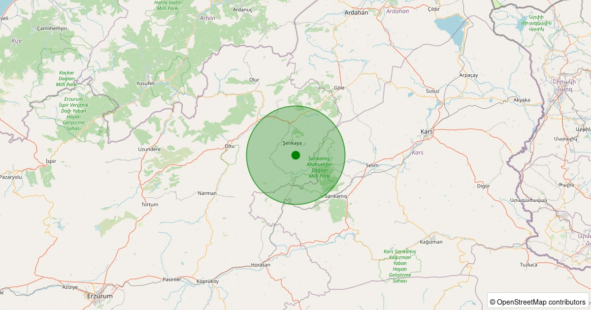 19 Kasım 2025 saat 03:11 - Şenkaya - Tütenocak - 1.50ml depreminin harita gösterimi