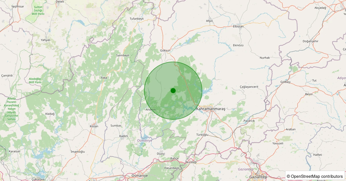 19 Kasım 2025 saat 03:27 - Onikişubat - Köşürge - 1.40ml depreminin harita gösterimi