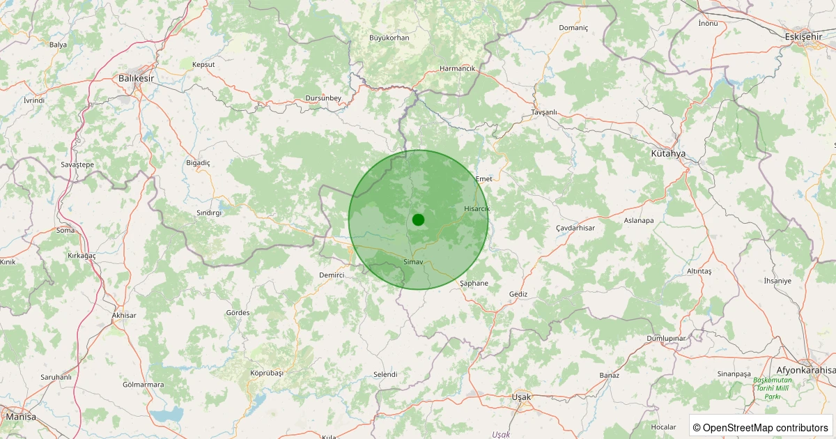 19 Kasım 2025 saat 07:58 - Simav - Yemişli Köyü - 1.70ml depreminin harita gösterimi
