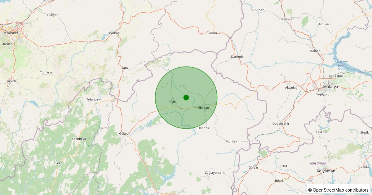 19 Kasım 2025 saat 08:35 - Elbistan - Karahüyük Köyü - 2.10ml depreminin harita gösterimi