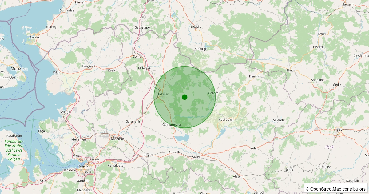 19 Kasım 2025 saat 08:47 - Akhisar - Yayakırıldık Köyü - 1.10ml depreminin harita gösterimi