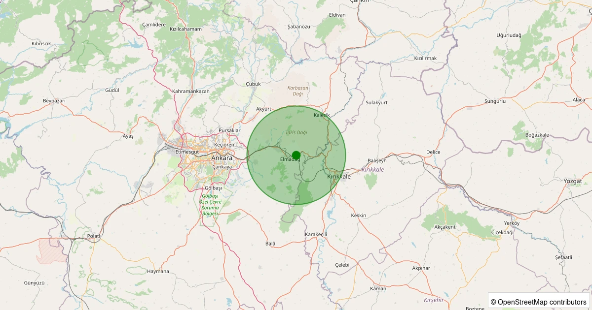 19 Kasım 2025 saat 13:09 - Elmadağ - Yenimahalle - 1.20ml depreminin harita gösterimi