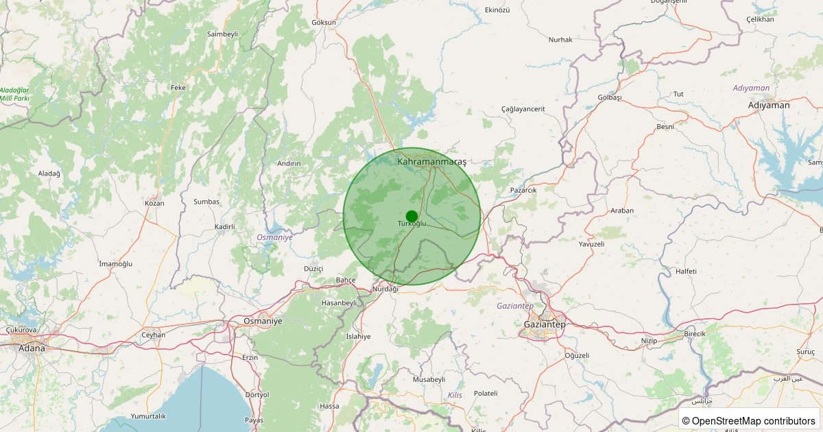 19 Kasım 2025 saat 12:42 - Türkoğlu - Kılılı - 0.80ML depreminin harita gösterimi