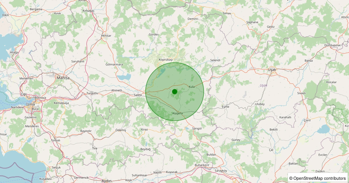 19 Kasım 2025 saat 12:32 - Kula - Esenyazı - 0.90ML depreminin harita gösterimi