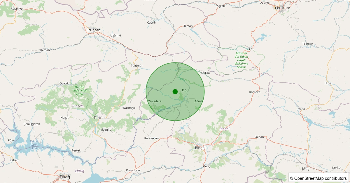 19 Kasım 2025 saat 18:06 - Kiğı - Dallıca Köyü - 2.00ml depreminin harita gösterimi