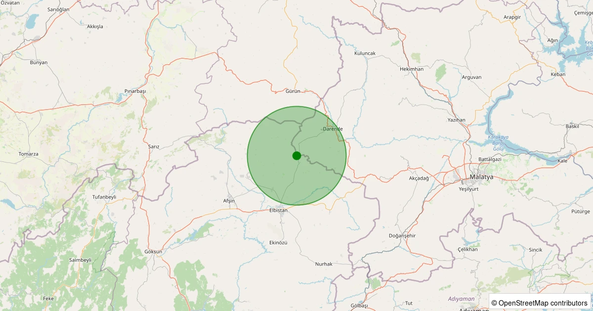 19 Kasım 2025 saat 21:45 - Elbistan - Gökcek Köyü - 1.60ml depreminin harita gösterimi