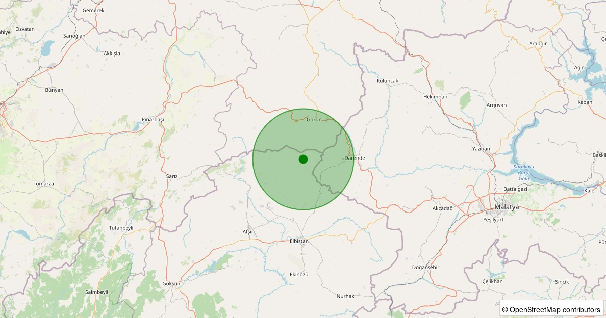 19 Kasım 2025 saat 22:25 - Elbistan - Keçemağra Köyü - 1.90ml depreminin harita gösterimi