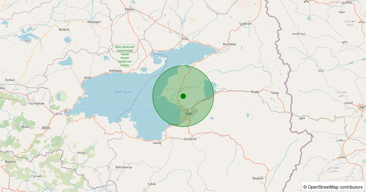19 Kasım 2025 saat 22:46 - Tuşba - Kalecik - 2.10ml depreminin harita gösterimi
