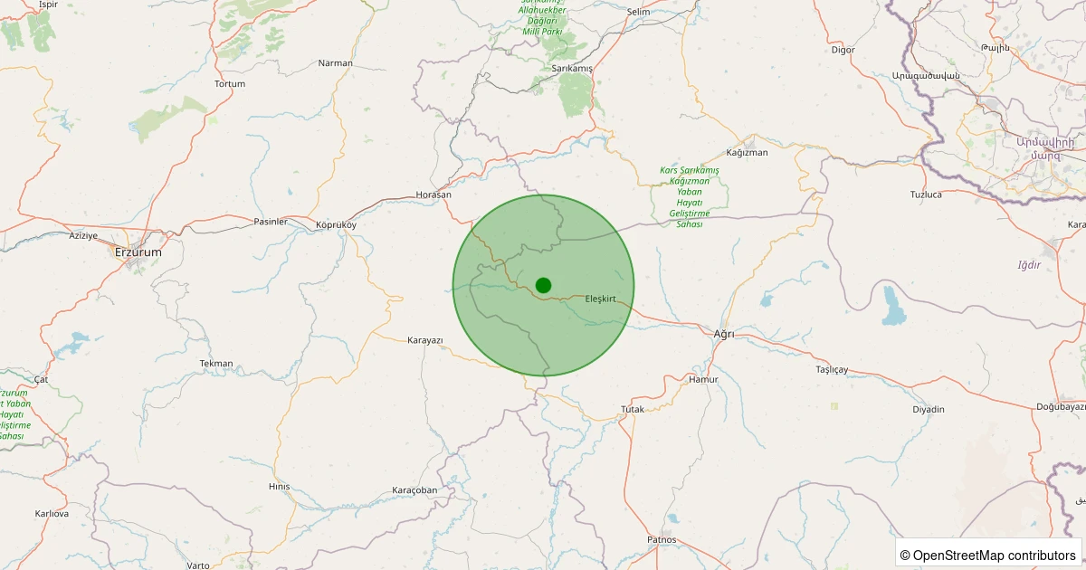 19 Kasım 2025 saat 23:59 - Eleşkirt - Çatalpınar Köyü - 1.50ml depreminin harita gösterimi